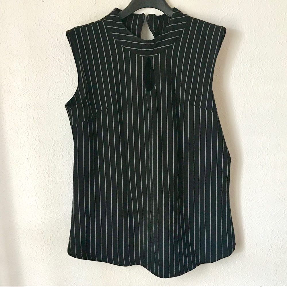 Black striped sleeveless formal blouse